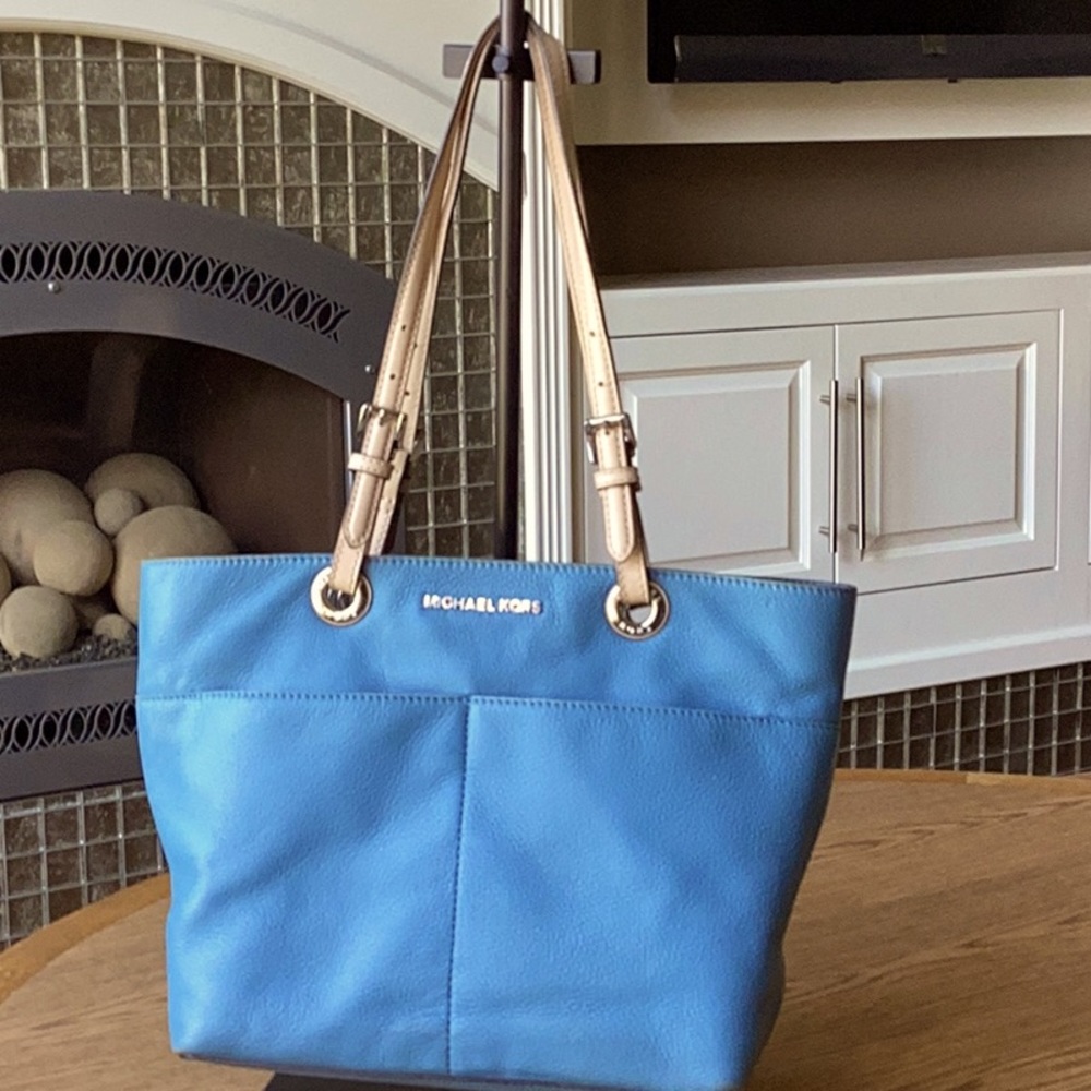 Michael Kors blue leather purse.